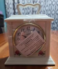 Vintage Ingraham Quartz Porcelain Pink Roses Table Clock - New Old Stock picture