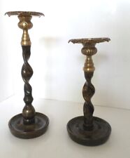 Vintage  Pair Maitland Smith Barley Twist Bronze & Brass Candle Holders picture