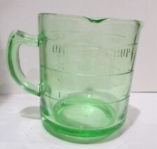 Vintage Green Vaseline Uranium Glass 3 Spout Measuring Cup Hazel Atlas  picture