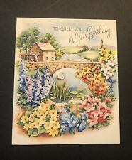 Vintage Happy Birthday Greeting Card Paper Collectible Swans In Pond picture