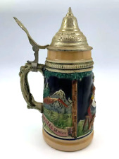 Vintage West Germany Stamped lidded beer stein 6.75” tall picture