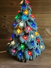 Vintage Hand Painted Ceramic Light Up Christmas Tree. Bird Ornaments. 13