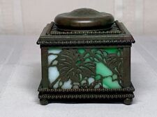 TIFFANY STUDIOS, GRAPEVINE, SMALL INKWELL, BEADED BORDER, GREEN GLASS, PATINA~~~ picture