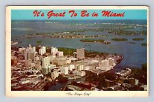 Miami FL-Florida, Aerial City, Beach & Biscayne Bay View, Vintage c1960 Postcard picture