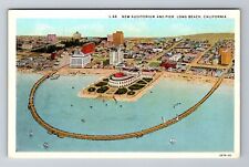Long Beach CA-California, Aerial New Auditorium And Pier, Vintage Postcard picture