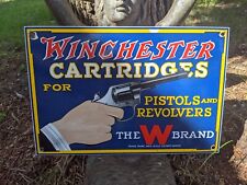 VINTAGE WINCHESTER AMMO THE W BRAND DEALER PORCELAIN METAL GUN SIGN 15