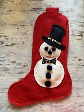 Vintage Christmas Snowman Stocking Embellished Red Felt Holiday Excellent picture