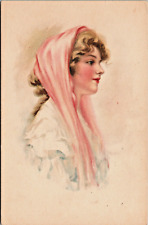 A/S Pretty Girl Blond Curls Pink Scarf Ruffled White Blouse P.UN. N-195 picture