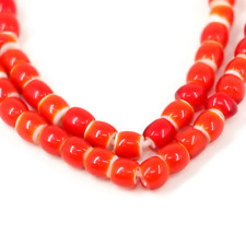 Red White Heart Venetian Trade Beads 30 Inch 6-8mm picture