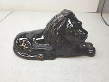 Red Ware Clay Art Pottery Black Lion Figurine With Green Jeweled Eyes Gorgeous picture