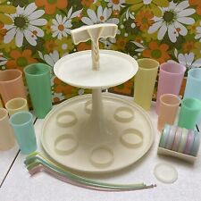 Vintage 1960s Tupperware Carousel with Pastel Tumblers Spoons Coasters Lot Of 26 picture