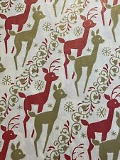 VTG CHRISTMAS WRAPPING PAPER GIFT WRAP RED GOLD REINDEER ON TEXTURED PAPER picture