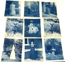 9 CYANOTYPE PHOTOS OF PRETTY WOMEN OUTSIDE IN CALIFORNIA  ANTIQUE picture