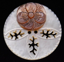 Antique Pierced & Carved & Engraved  Pearl Shell BUTTON NICE 7/8 picture