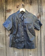 Harley Davidson black leather shirt S / rocker biker motorcycle perforated snap picture