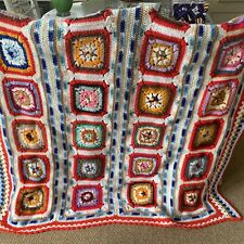Vtg Crochet Granny Square Afghan Blanket Handmade 52x74 Red Cottage Boho picture