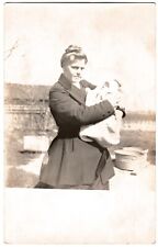 Rppc - Lady in Early Period Attire holding Swaddled Baby UNP Vtg AZO Real Photo picture
