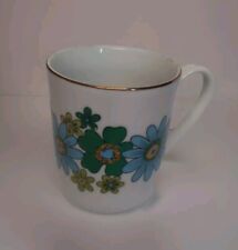Vintage 1970's Creative Porcelain Coffee Mug/Cup Blue/Green Floral Pattern Japan picture
