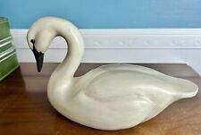 Vintage White Wooden Swan decoy Signed Jack Cox carved painted carved 14