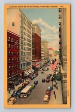 Portland OR-Oregon, Fifth Avenue Looking South, Business Area, Vintage Postcard picture
