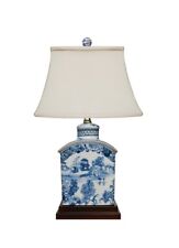 Chinese Blue and White Blue Willow Porcelain Tea Caddy Table Lamp 17.5