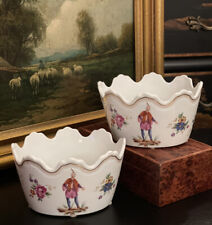 Stunning Mottahedeh Chinoiserie Canton Monteith Famille Rose Cachepot Pair 5.5” picture