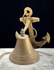 7” Nautical Brass Captain’s Bell Anchor Mount Solid Brass Coastal Man Cave Gift picture