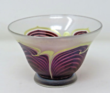 Steven Corriea Art Glass Pulled Feather Iridescent Gold Purple Bowl Signed Dated picture