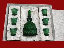 Vintage Bohemia Green Malachite Art Glass Decanter Bottle, Shot Glasses Set Box picture