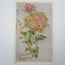Postcard Birthday Greeting Antique 1907 Embossed Pink Yellow Mum Flower UNPOSTED picture