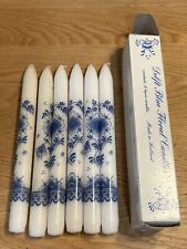 (6) Vintage Delft Design Floral Candles Blue White Never Used picture