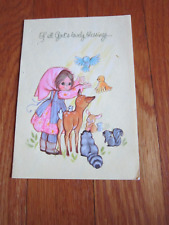 Vtg Greeting Card Hallmark Charmers USED Easter Girl Animals Birds Sweet 1970s picture