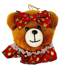 Vintage Teddy Bear Plush Christmas Ornament 4.5 Inch Brown and Red picture