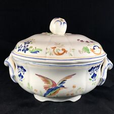 Vintage Clery Longchamp Hand Painted Tureen Bowl Lid French Faience Bird France picture