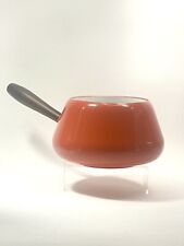 Vintage MCM  Orange Fondue Pot With Wooden Handle picture