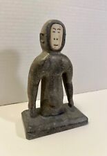 RARE Old Native American Eskimo Inuit Hand Carved Gray Stone Figurine 6.5