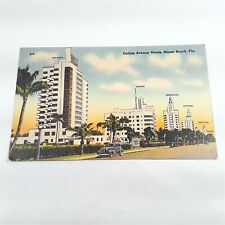 Florida Miami -Row of Beach Front Hotels- Southern Collins Ave Postcard 1930-45 picture