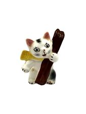 Vintage Porcelain Kitty Cat Figurine With Scarf & Snow Skis Japan 2.5