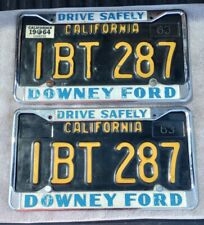 Very Nice 1963 Black California License Plate Pair W/ Downey, Calif Frames. picture