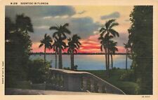 Postcard FL Eventide Florida Shoreline Oceanfront Waterfront Coast Palms Linen picture