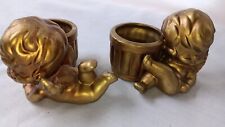 Vintage Small Gold Ceramic Cherub Angel Votive Holders picture