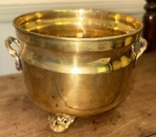 VTG Brass Double Handled Footed Planter Pot 4.5”T 5.5”Diam Top picture
