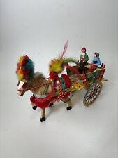 Vintage Italian Folk Art Souvenir Sicilian Wood Cart w Horse & People Italy picture