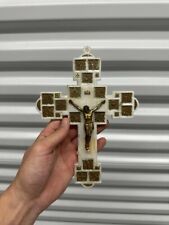Rare Stations of the Cross Crucifix made with Mother-of-Pearl Plastic with gold picture