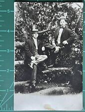 RPPC Real Photo Postcard Two Men Brothers Friends Boyfriends Wearing Hats picture