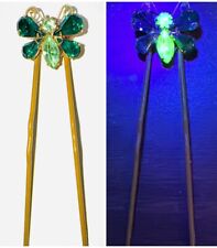 Vintage Uranium Glass Gemstone Hair Pin Green Butterfly   picture