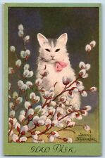 Jenny Nystrom Signed Artist Postcard Easter Cat Haired White Pipe Berry c1910's picture