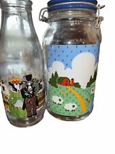Vintage 1982 Latching Farm Yard Canister with Milk Glass Jug picture