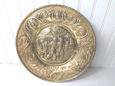 Vintage Peerage Brass Plate Wall Hanging Made in England 12”. Ice Skaters Winter picture