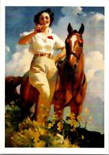 7 Continental Postcards 1991 Reprodution woman & horse pin-up beach fishing picture